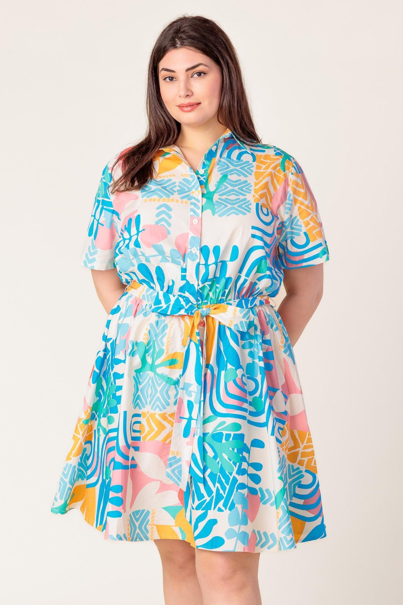 Garden Social Woven Mini Dress in off-white multi, view 3 — Soul Flow Apparel