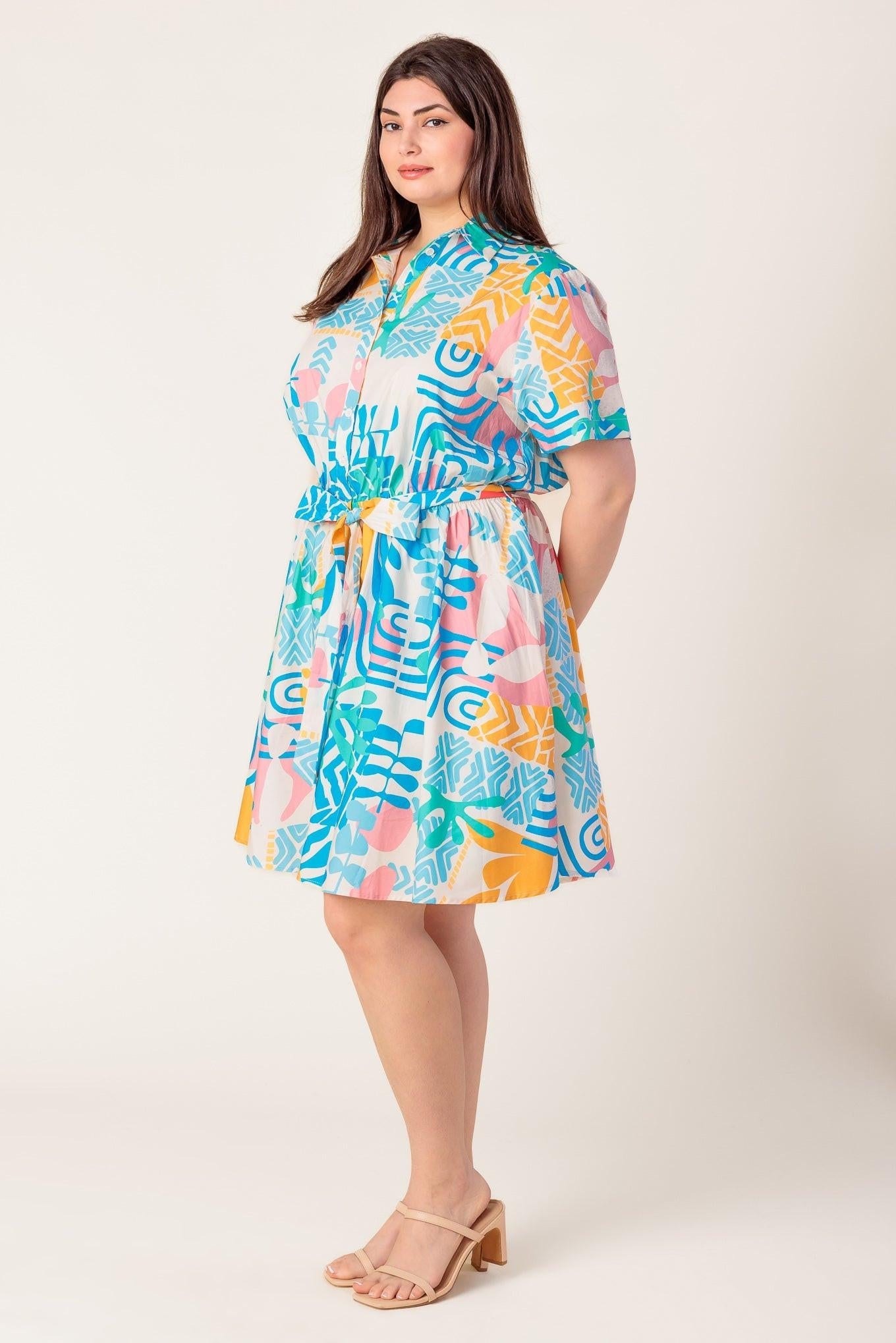 Garden Social Woven Mini Dress in off-white multi, view 4 — Soul Flow Apparel