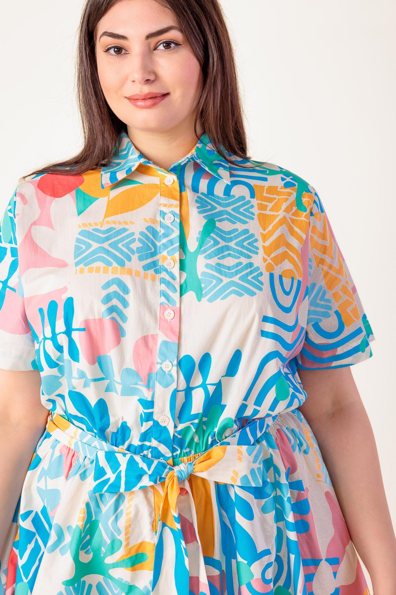 Garden Social Woven Mini Dress in off-white multi, view 5 — Soul Flow Apparel