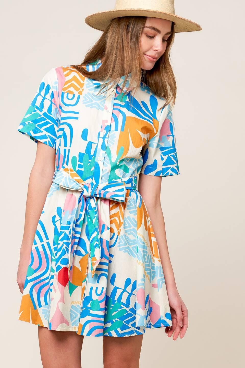 Garden Social Woven Mini Dress in off-white multi, view 1 — Soul Flow Apparel