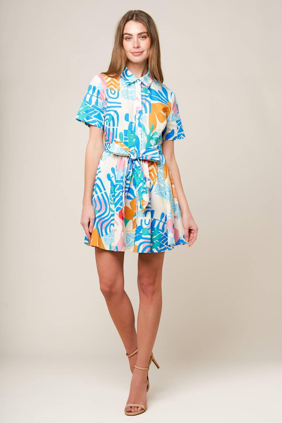 Garden Social Woven Mini Dress in off-white multi, view 2 — Soul Flow Apparel