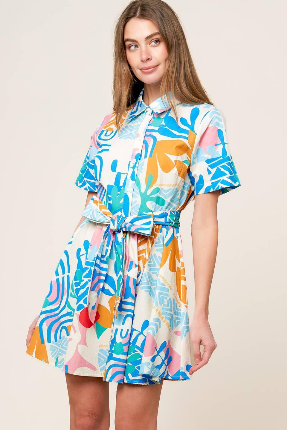 Garden Social Woven Mini Dress in off-white multi, view 3 — Soul Flow Apparel