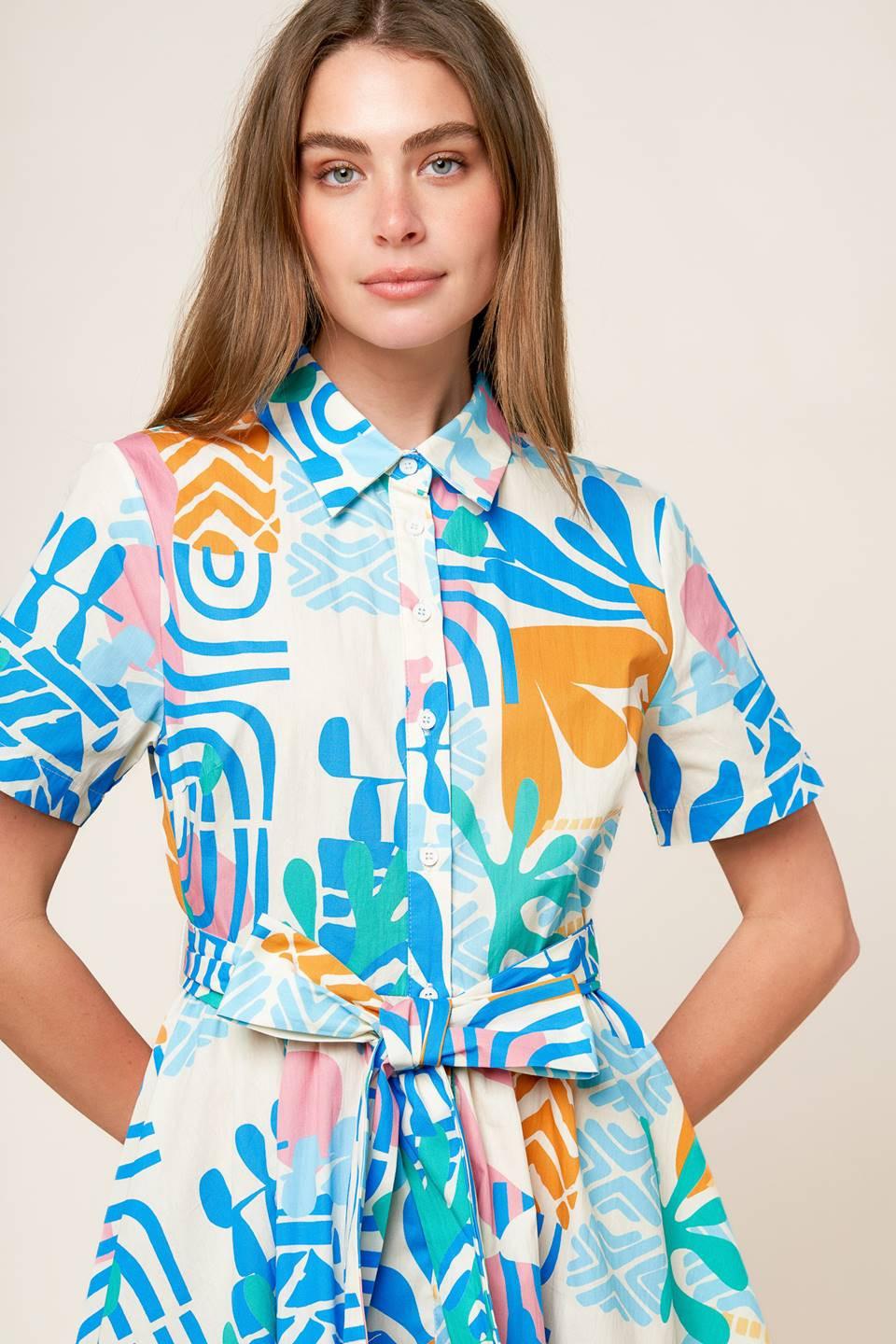 Garden Social Woven Mini Dress in off-white multi, view 6 — Soul Flow Apparel