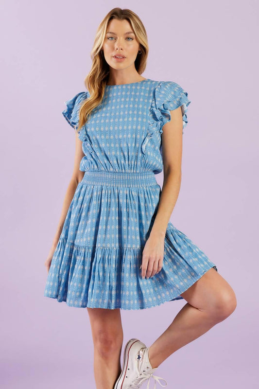 Come As You Are Woven Mini Dress in powder blue, view 1 — Soul Flow Apparel