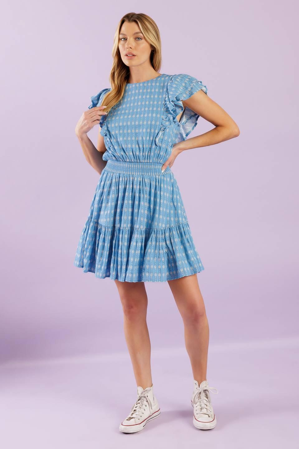 Come As You Are Woven Mini Dress in powder blue, view 2 — Soul Flow Apparel