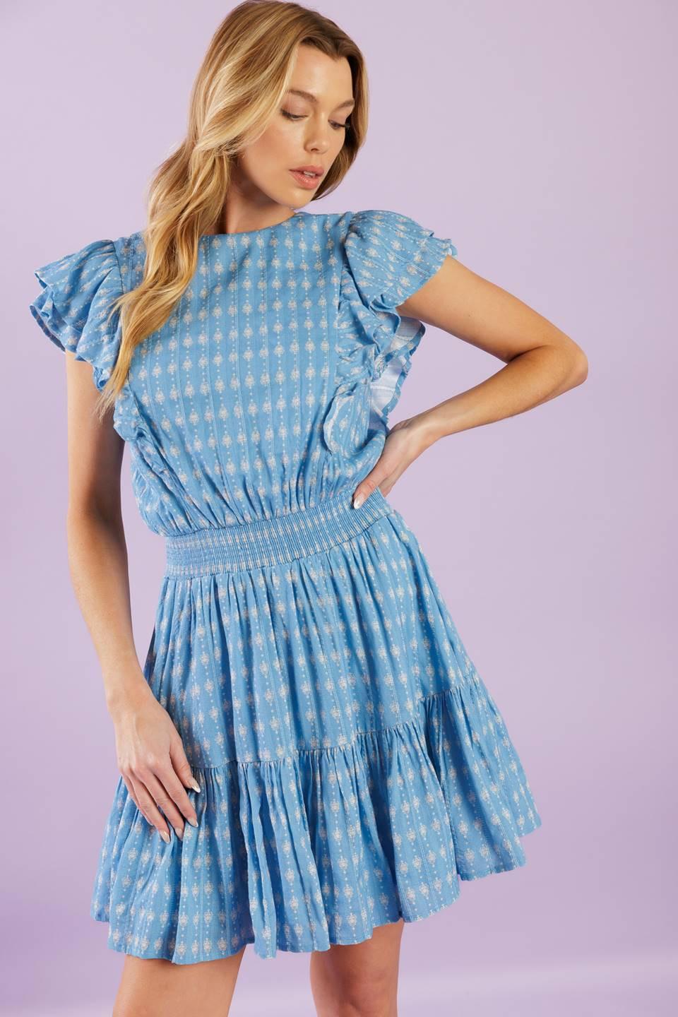 Come As You Are Woven Mini Dress in powder blue, view 3 — Soul Flow Apparel