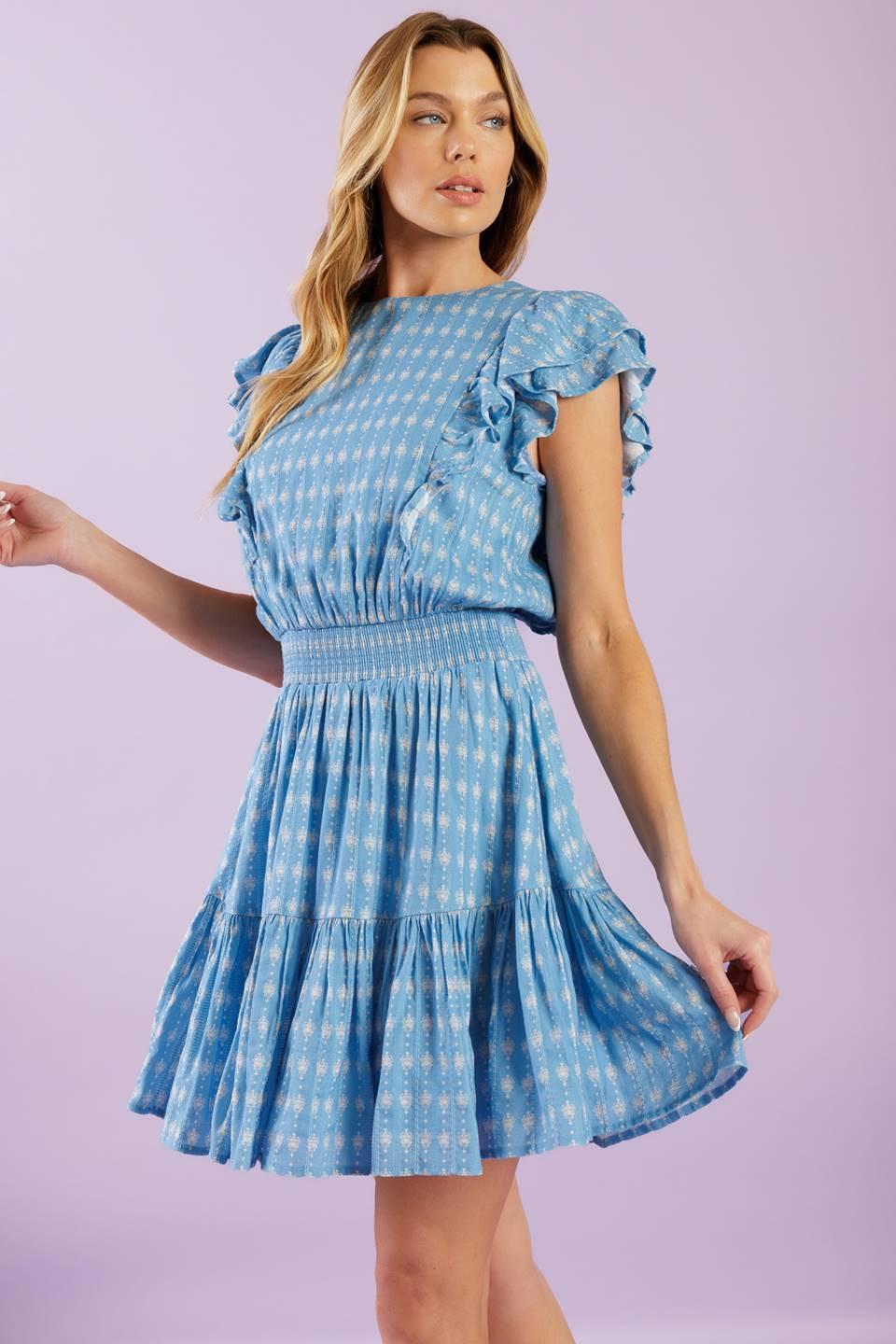 Come As You Are Woven Mini Dress in powder blue, view 4 — Soul Flow Apparel