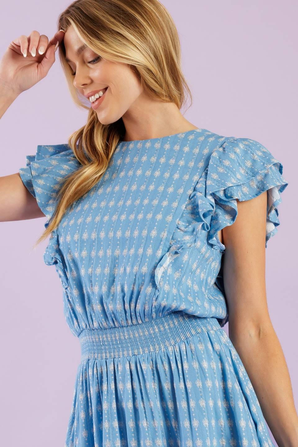 Come As You Are Woven Mini Dress in powder blue, view 5 — Soul Flow Apparel