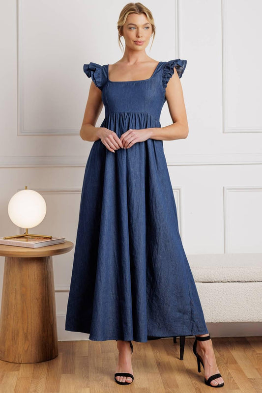 Killing Time Chambray Midi Dress, view 1 — Soul Flow Apparel