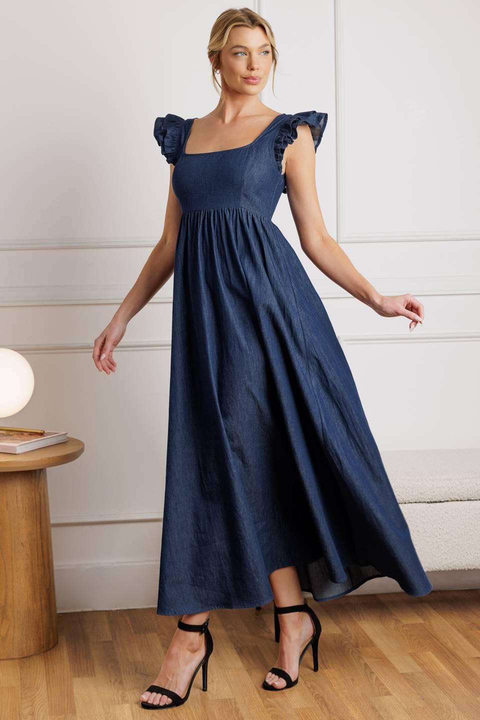 Killing Time Chambray Midi Dress, view 3 — Soul Flow Apparel