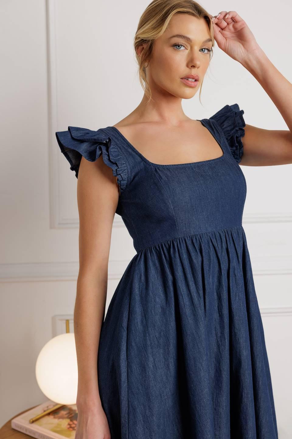 Killing Time Chambray Midi Dress, view 4 — Soul Flow Apparel