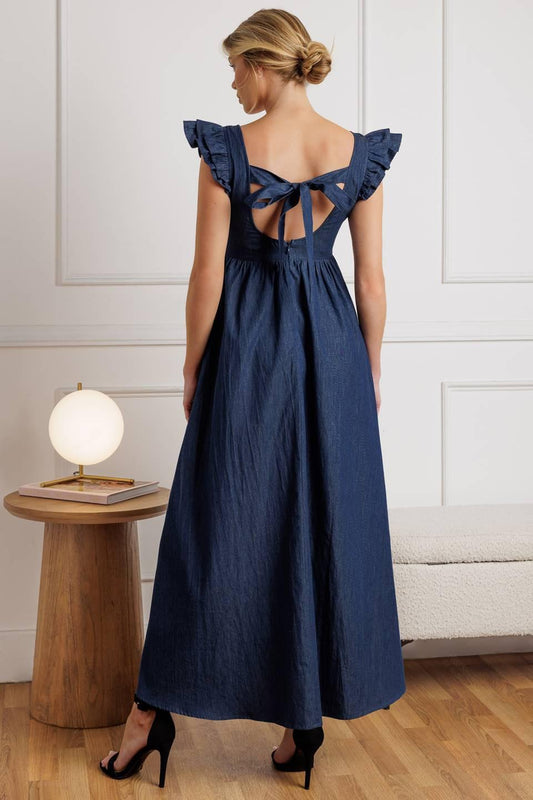 Killing Time Chambray Midi Dress, view 5 — Soul Flow Apparel