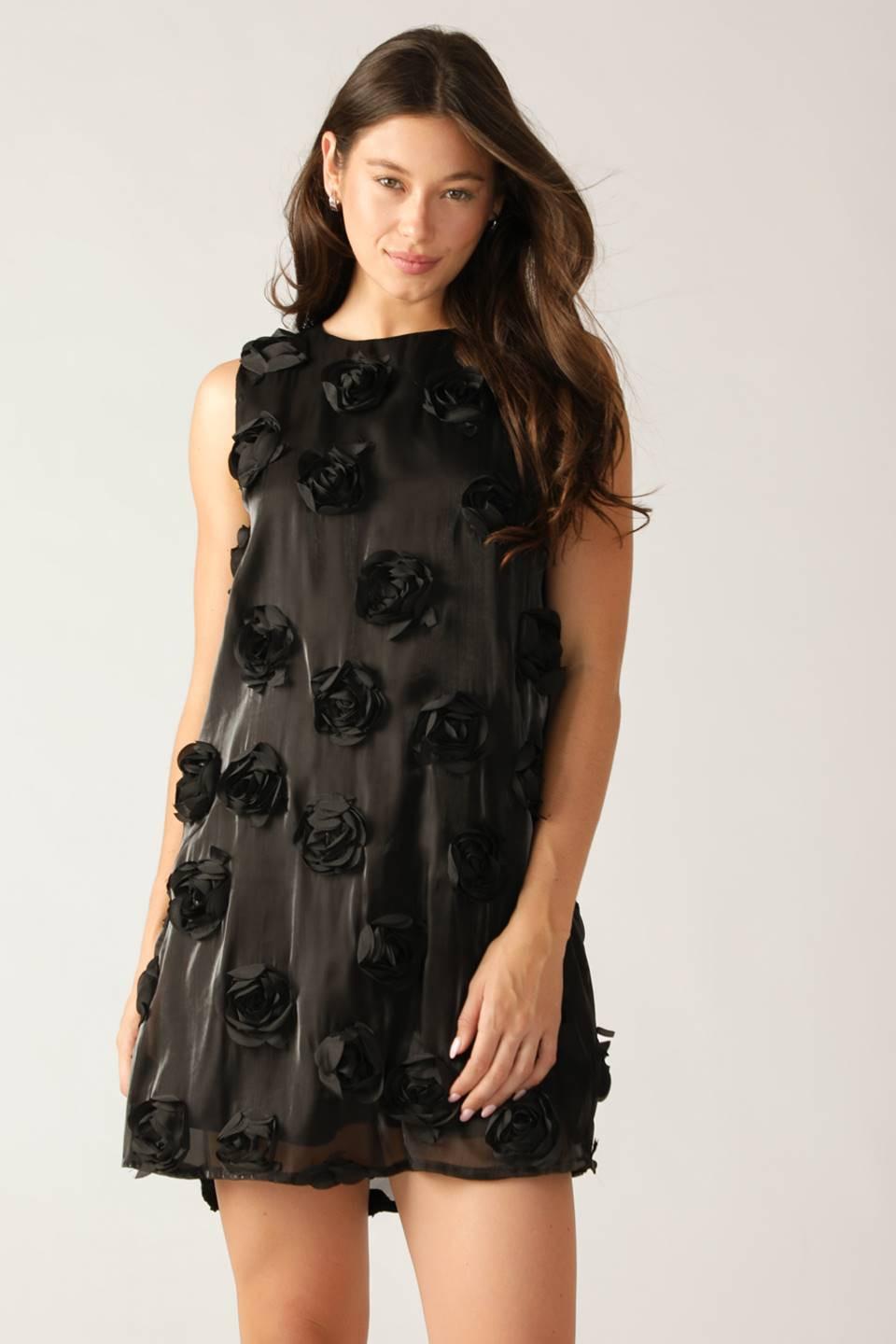 Radiant Spirit Woven Mini Dress in black, view 3 — Soul Flow Apparel