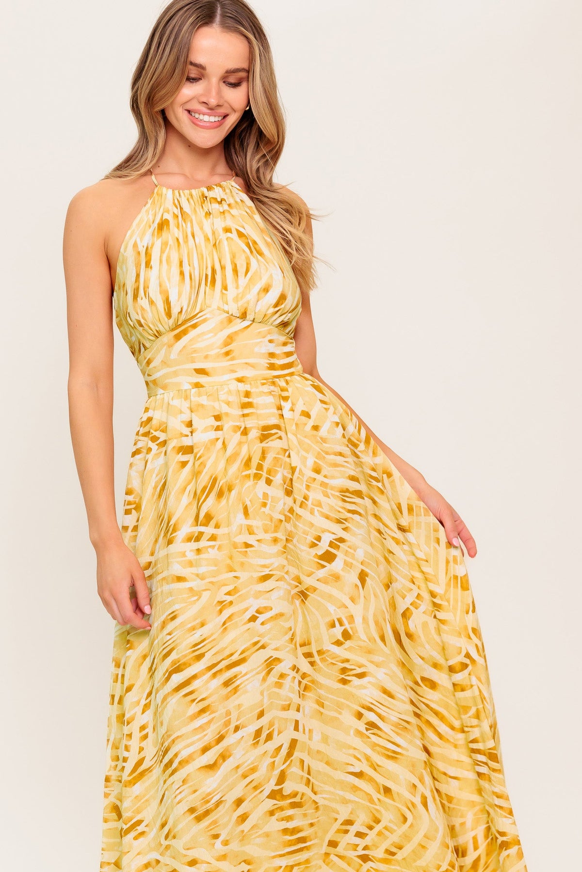 Living in Wonderland Woven Maxi Dress in taupe, view 2 — Soul Flow Apparel