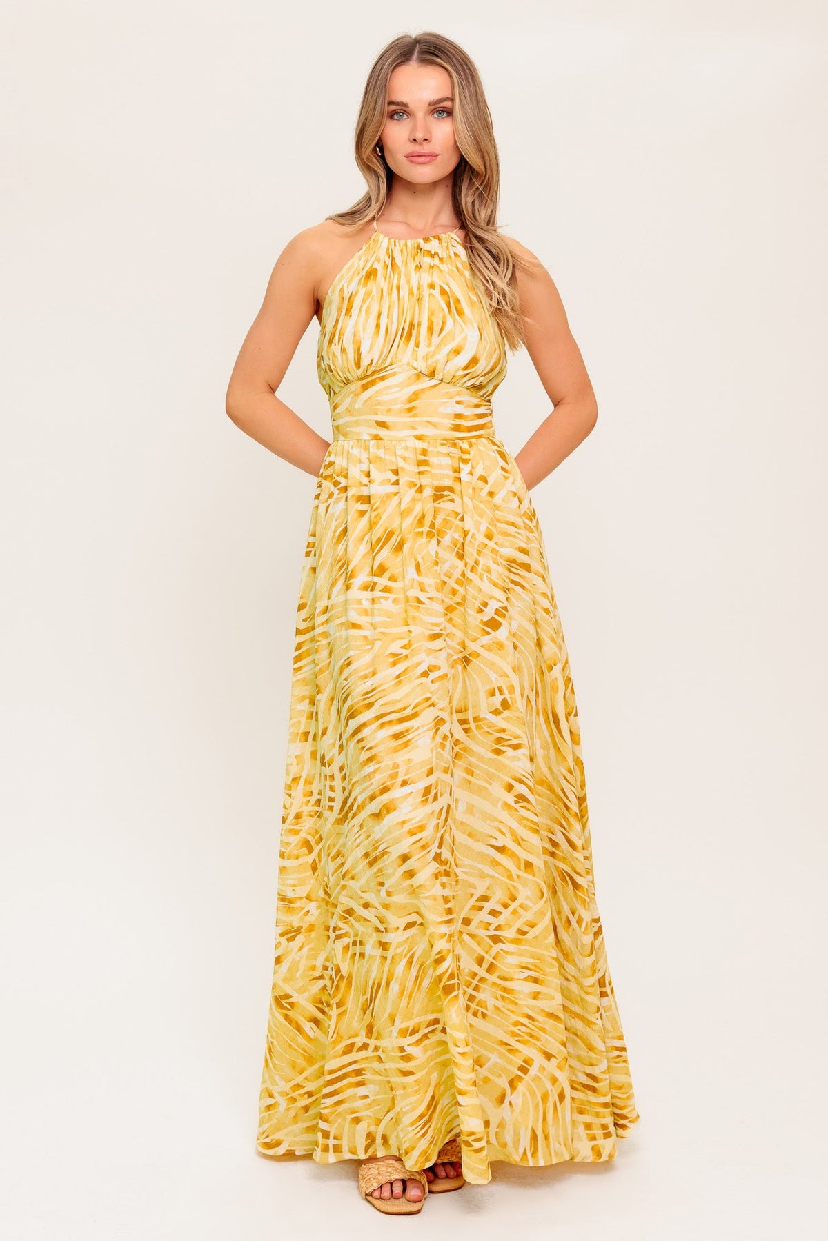 Living in Wonderland Woven Maxi Dress in taupe, view 3 — Soul Flow Apparel