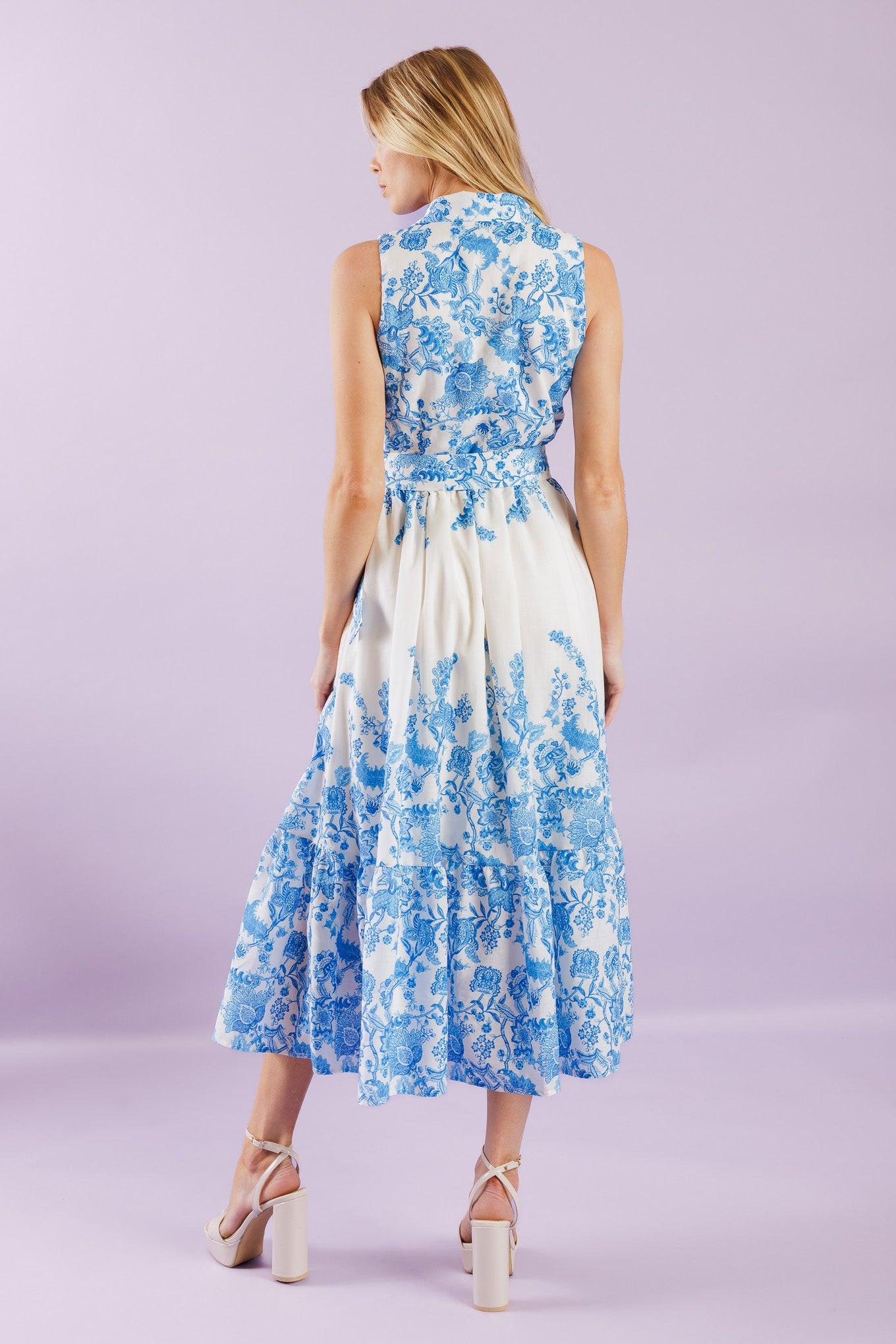 Palm Shores Woven Midi Dress in ivory blue, view 5 — Soul Flow Apparel