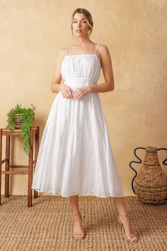 Back and Forth Eyelet Midi Dress in ivory, view 1 — Soul Flow Apparel