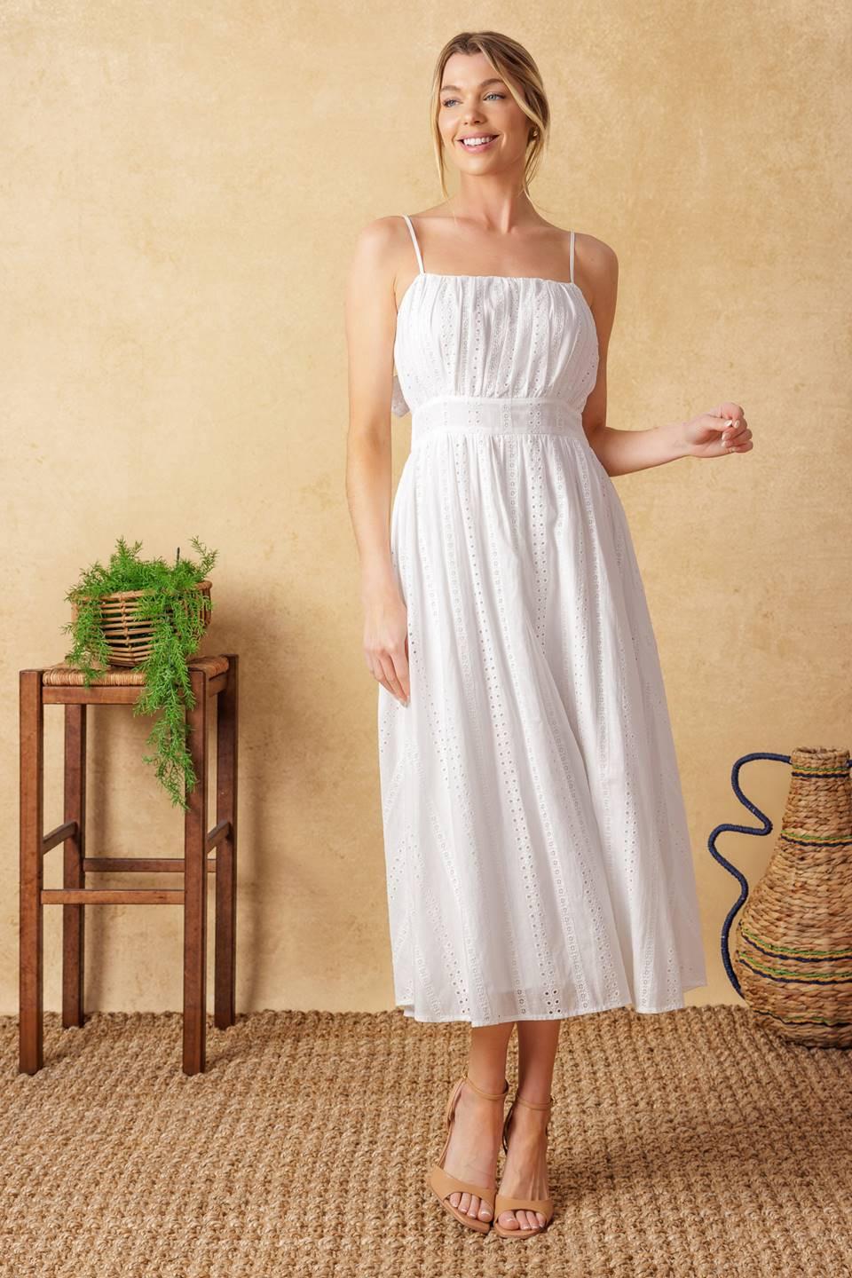 Back and Forth Eyelet Midi Dress in ivory, view 2 — Soul Flow Apparel