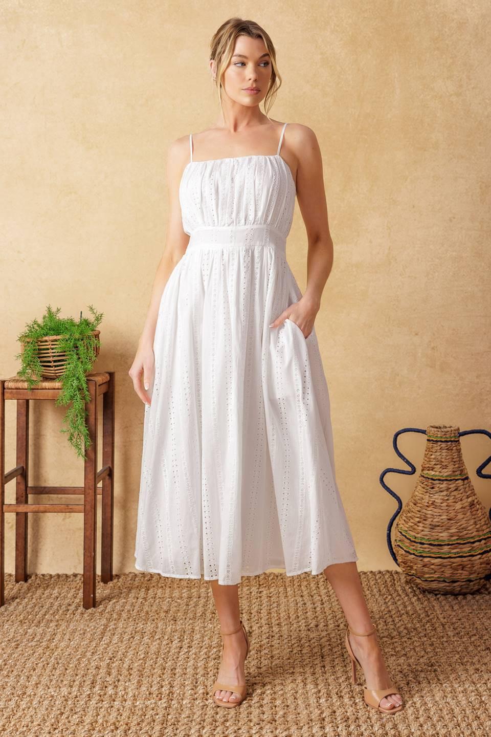 Back and Forth Eyelet Midi Dress in ivory, view 3 — Soul Flow Apparel