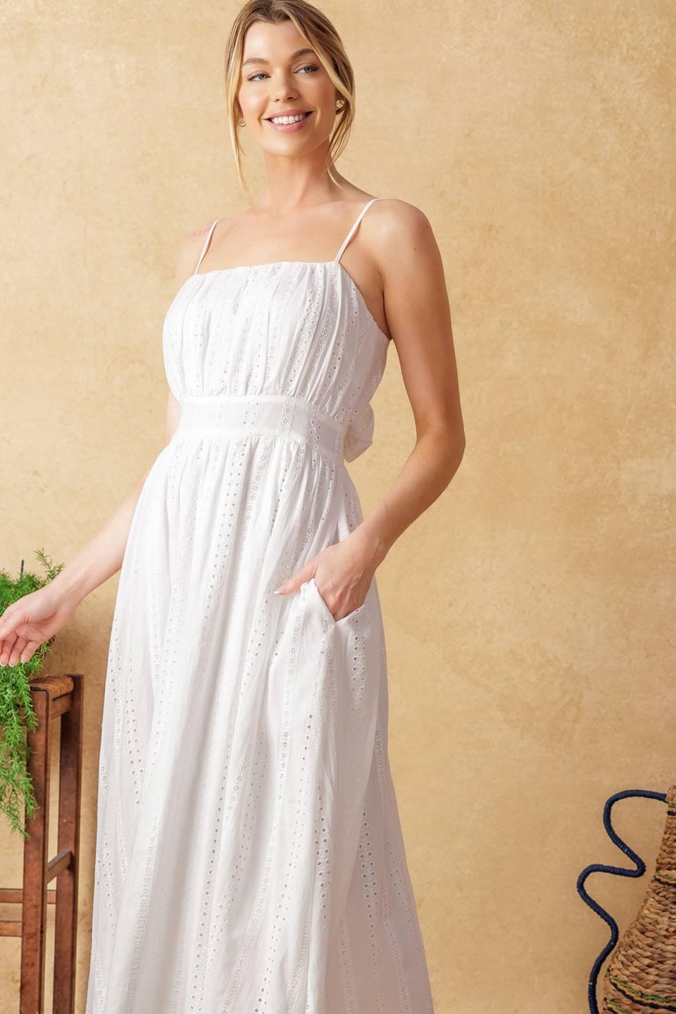 Back and Forth Eyelet Midi Dress in ivory, view 4 — Soul Flow Apparel