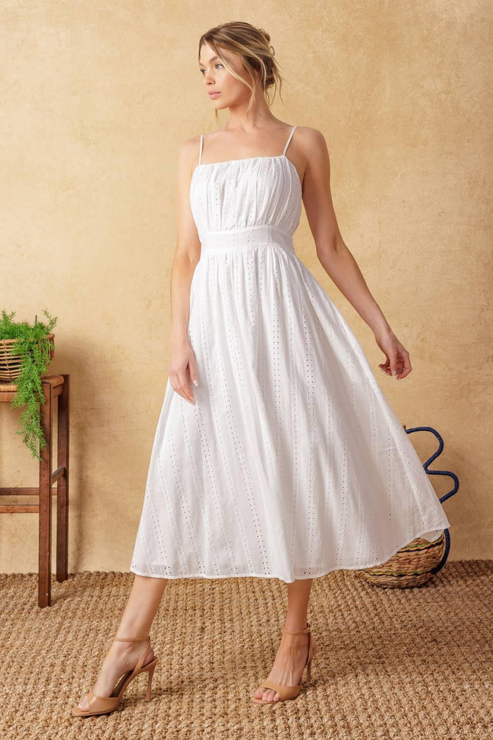 Back and Forth Eyelet Midi Dress in ivory, view 5 — Soul Flow Apparel
