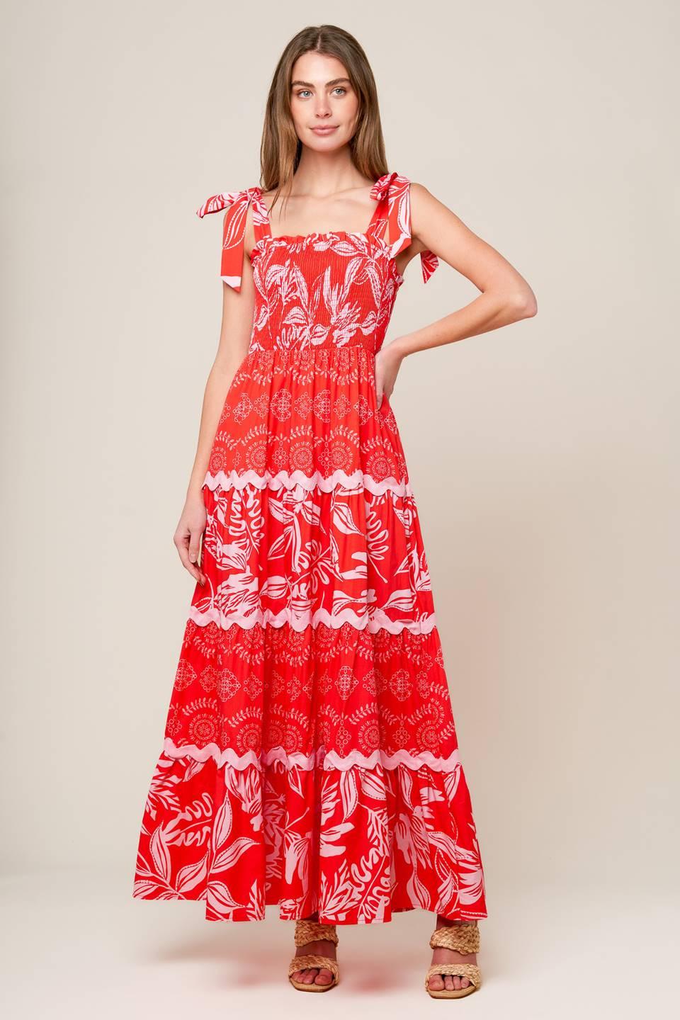 Brighter Days Woven Maxi Dress in red pink, view 1 — Soul Flow Apparel