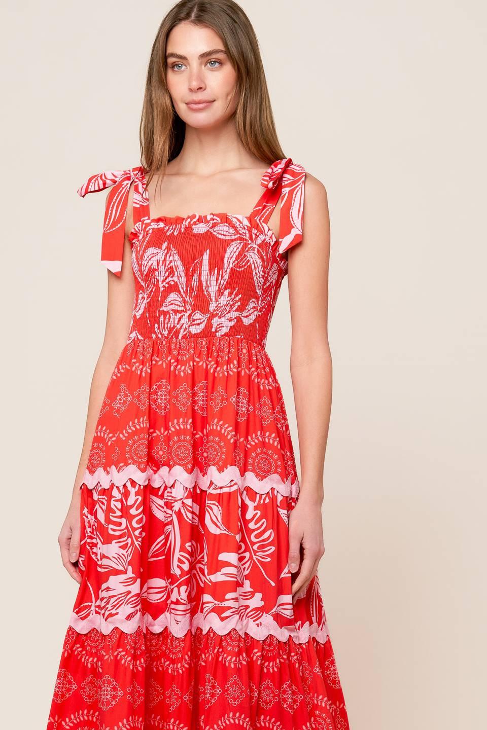 Brighter Days Woven Maxi Dress in red pink, view 2 — Soul Flow Apparel