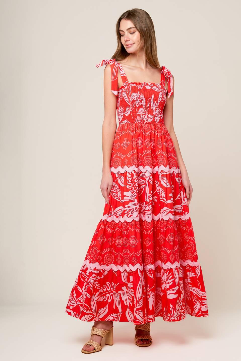 Brighter Days Woven Maxi Dress in red pink, view 3 — Soul Flow Apparel