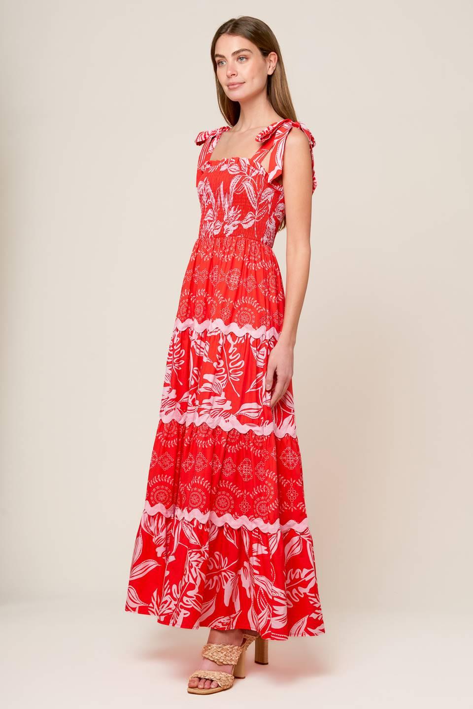 Brighter Days Woven Maxi Dress in red pink, view 4 — Soul Flow Apparel