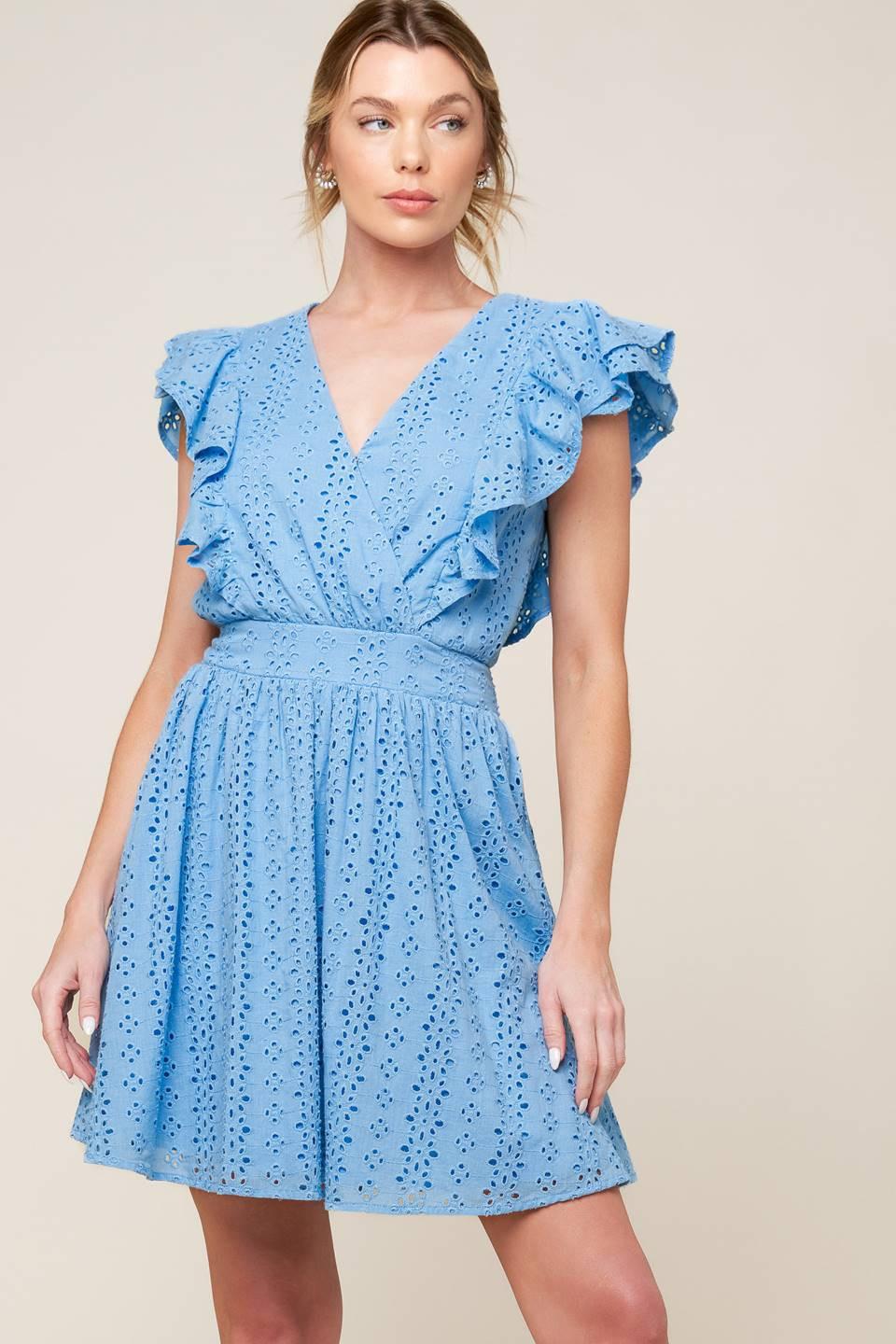 Keep Me Close Powder Blue Woven Mini Dress, view 2 — Soul Flow Apparel