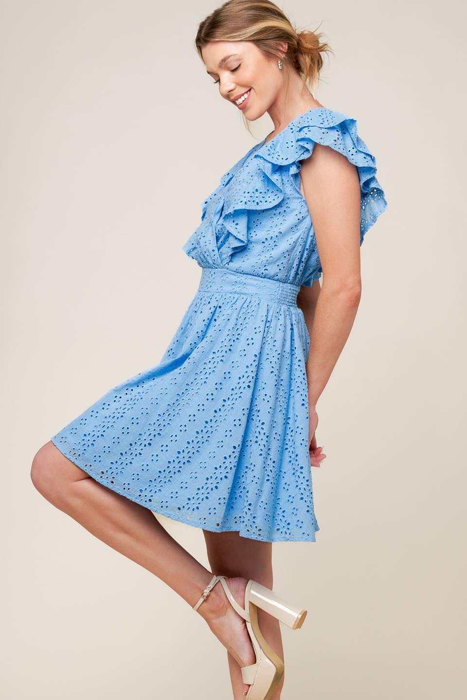 Keep Me Close Powder Blue Woven Mini Dress, view 4 — Soul Flow Apparel