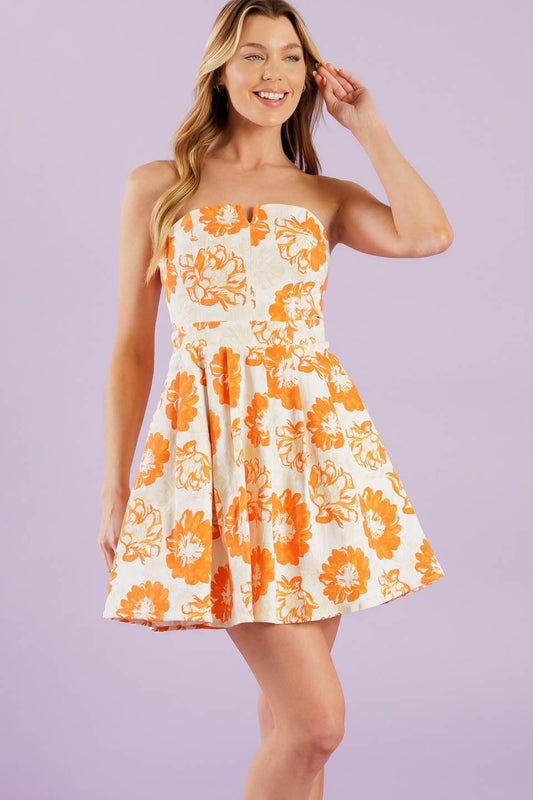 Love Me More Woven Mini Dress in white orange, view 2 — Soul Flow Apparel