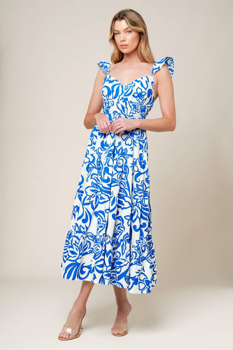 Memorable Entrance Blue Woven Mdi Dress in ivory, view 2 — Soul Flow Apparel