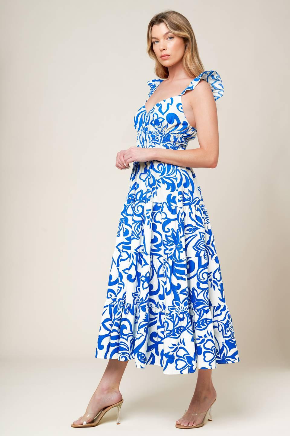 Memorable Entrance Blue Woven Mdi Dress in ivory, view 4 — Soul Flow Apparel