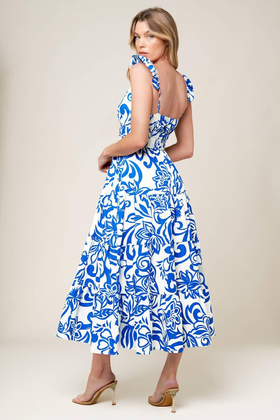 Memorable Entrance Blue Woven Mdi Dress in ivory, view 5 — Soul Flow Apparel