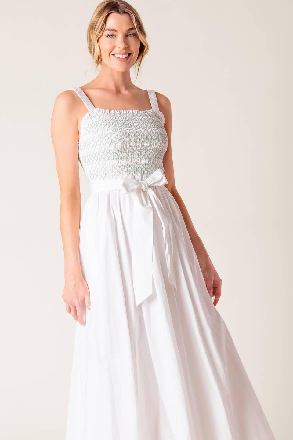 Romina Broderie Woven Midi Dress in off-white, view 2 — Soul Flow Apparel
