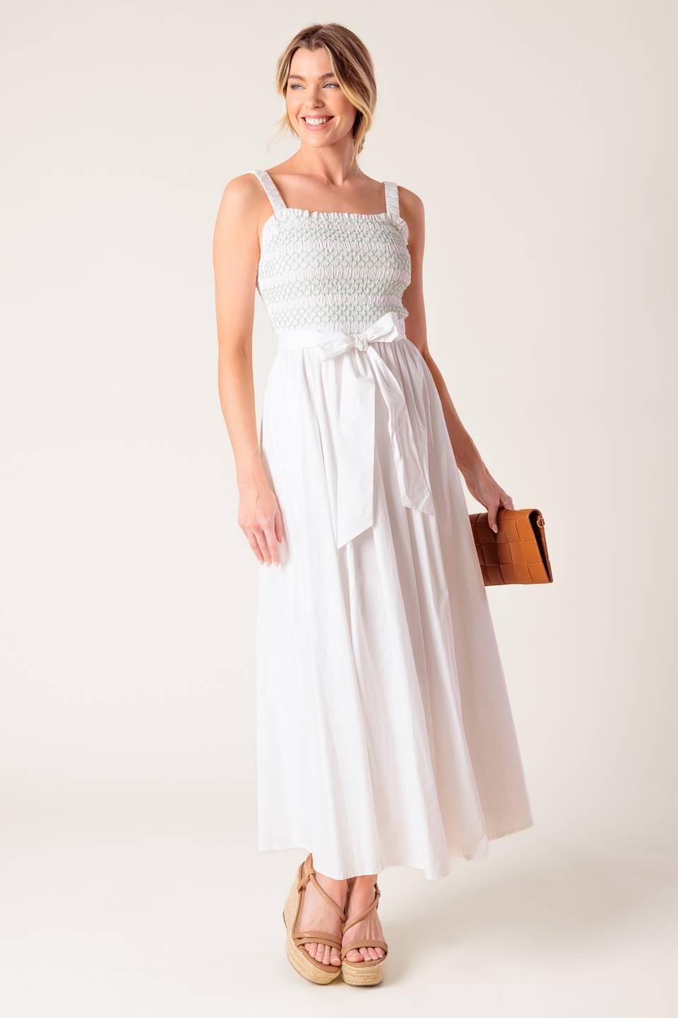 Romina Broderie Woven Midi Dress in off-white, view 3 — Soul Flow Apparel