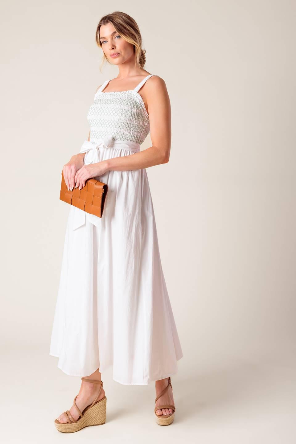 Romina Broderie Woven Midi Dress in off-white, view 4 — Soul Flow Apparel