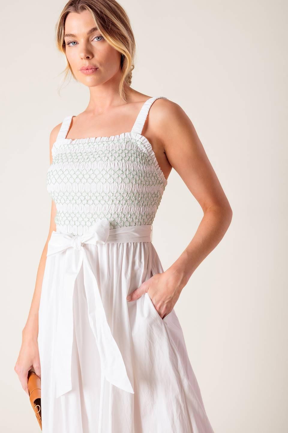Romina Broderie Woven Midi Dress in off-white, view 5 — Soul Flow Apparel