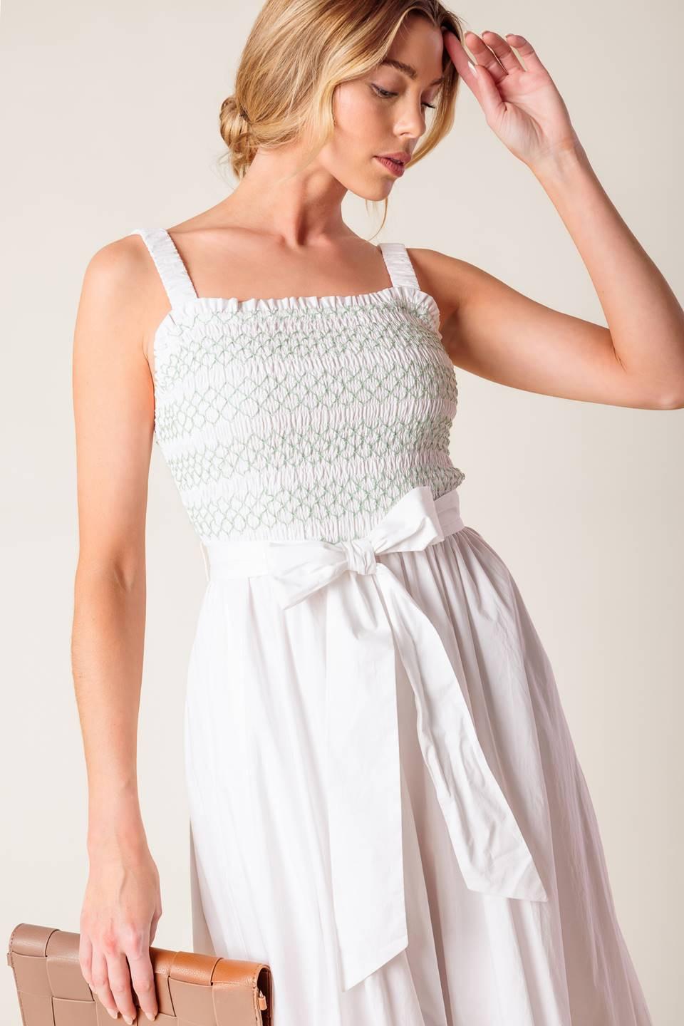 Romina Broderie Woven Midi Dress in off-white, view 6 — Soul Flow Apparel