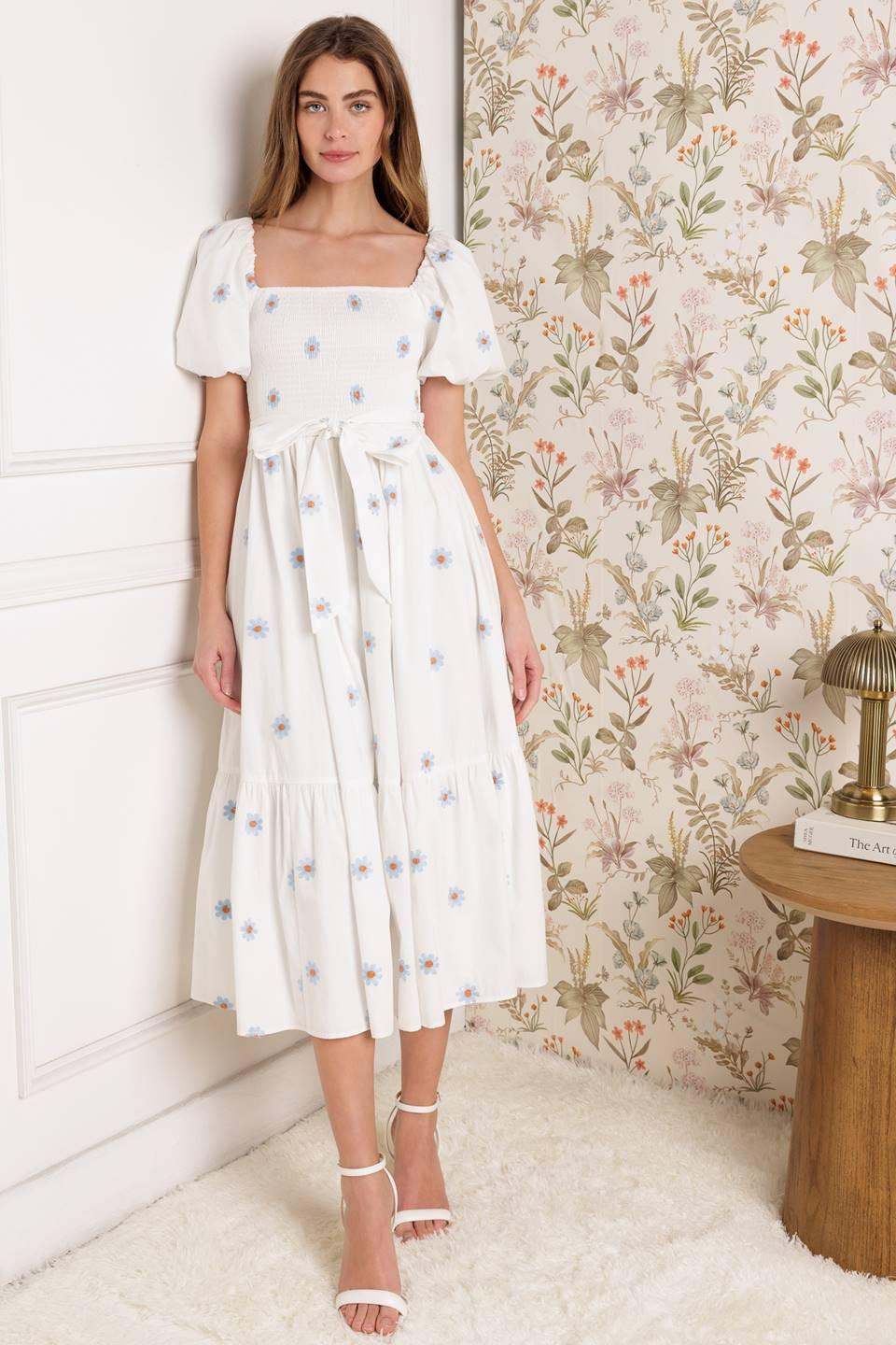 Luxe Lagoon Embroidered Midi Dress in ivory, view 1 — Soul Flow Apparel