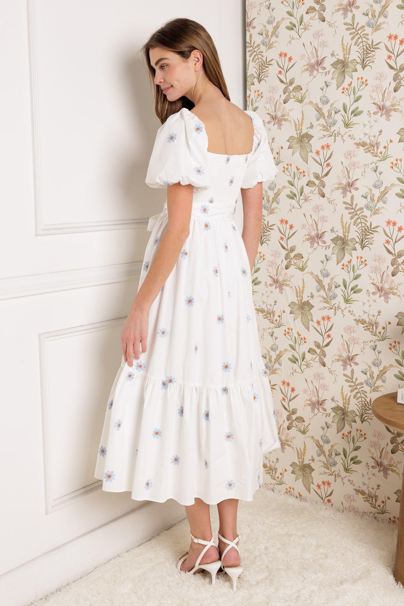Luxe Lagoon Embroidered Midi Dress in ivory, view 6 — Soul Flow Apparel