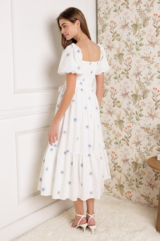 Luxe Lagoon Embroidered Midi Dress in ivory, view 6 — Soul Flow Apparel