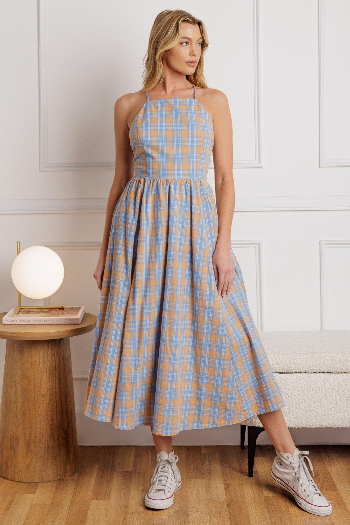Sweet As Berries Woven Midi Dress in blue coral, view 1 — Soul Flow Apparel
