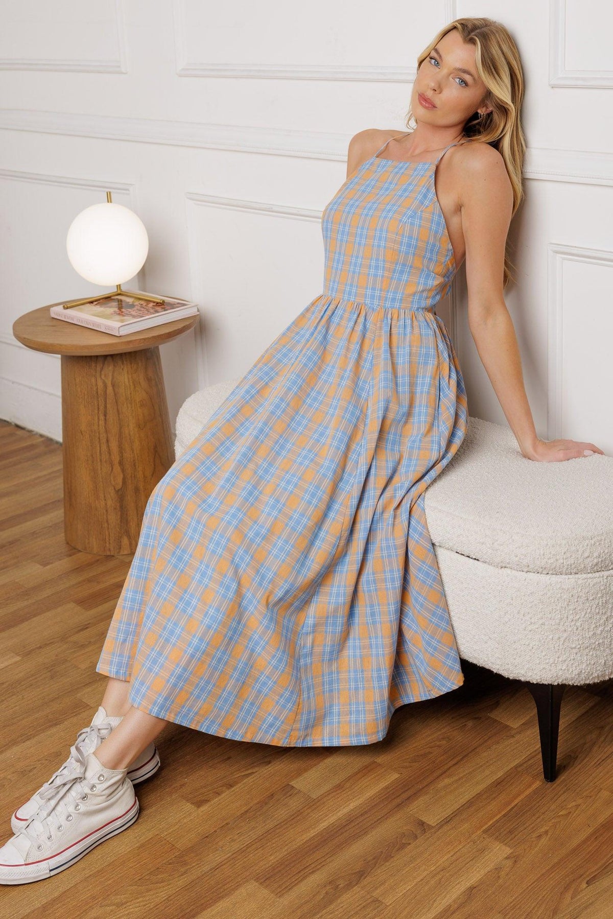 Sweet As Berries Woven Midi Dress in blue coral, view 7 — Soul Flow Apparel