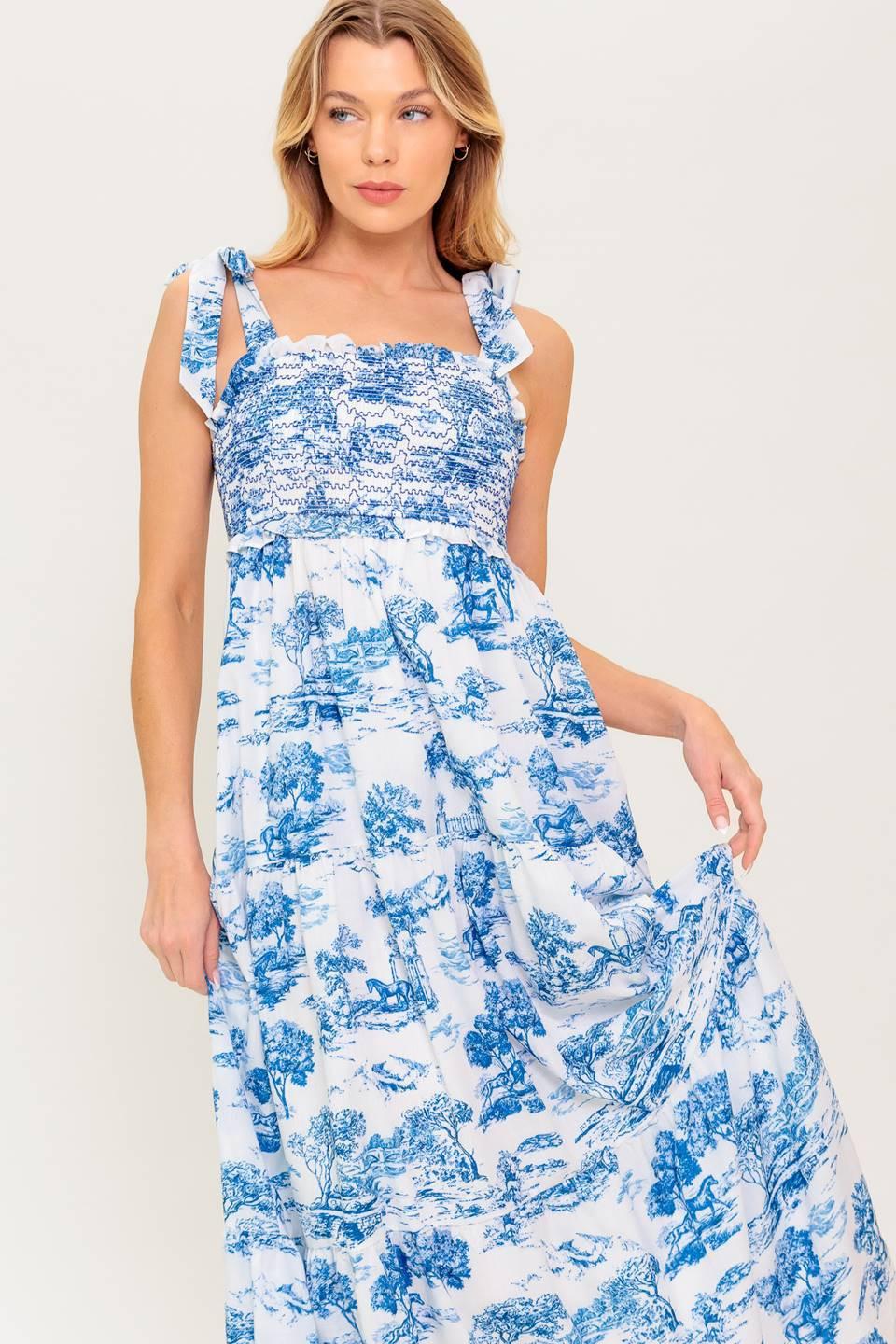 When in Rome Woven Midi Dress in white blue, view 2 — Soul Flow Apparel