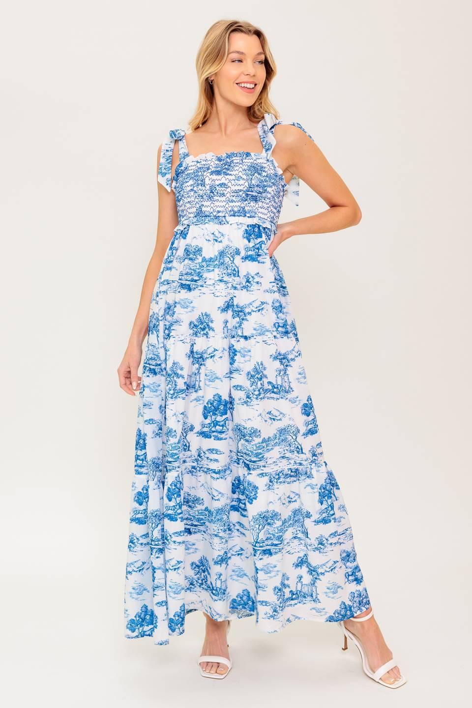When in Rome Woven Midi Dress in white blue, view 3 — Soul Flow Apparel
