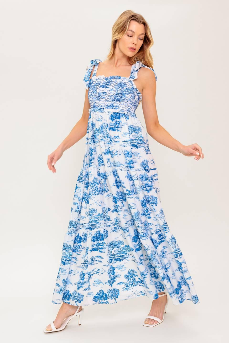 When in Rome Woven Midi Dress in white blue, view 4 — Soul Flow Apparel
