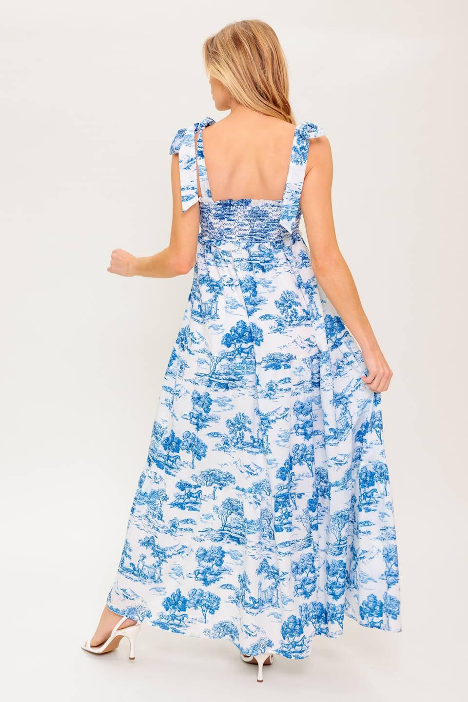 When in Rome Woven Midi Dress in white blue, view 5 — Soul Flow Apparel
