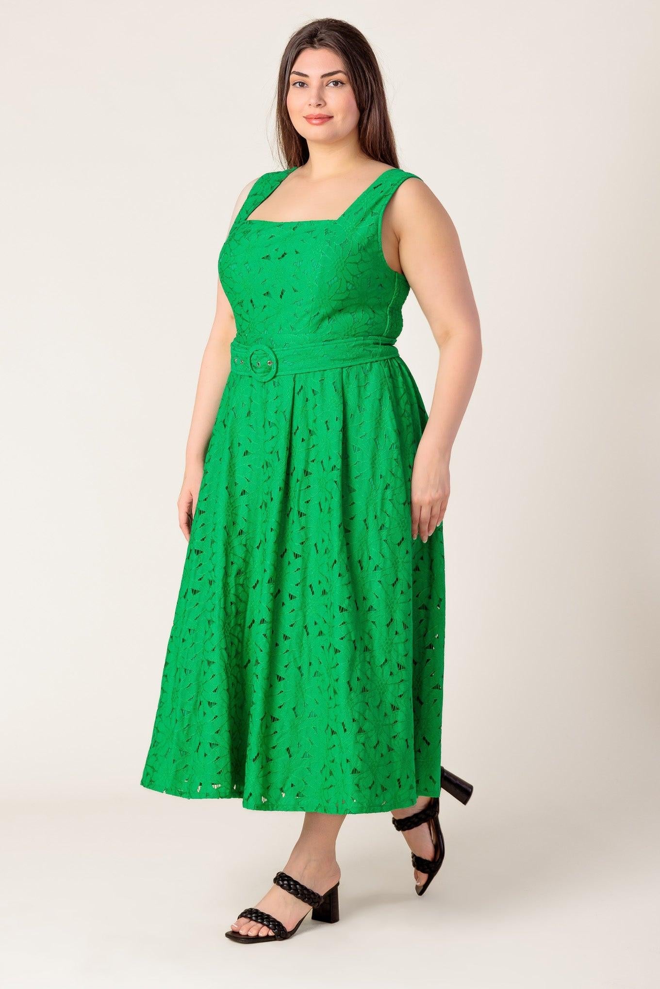 Daffodils & Daydreams Woven Lace Midi Dress in green, view 6 — Soul Flow Apparel